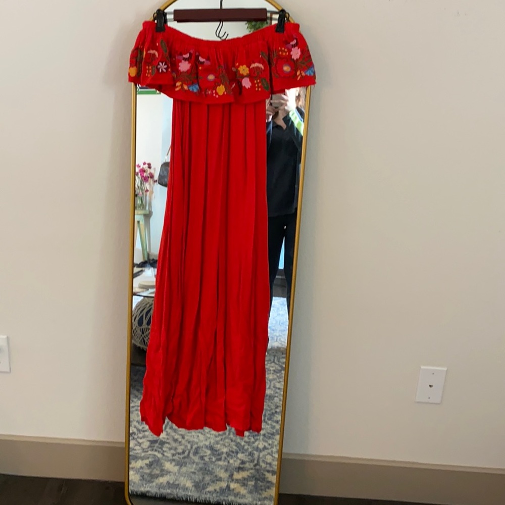 Beautiful embroidered red romper!